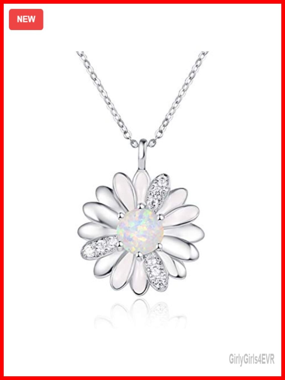 925 Sterling Silver Opal Daisy Pendant Necklace 18" + 2" Extender Gift for Women